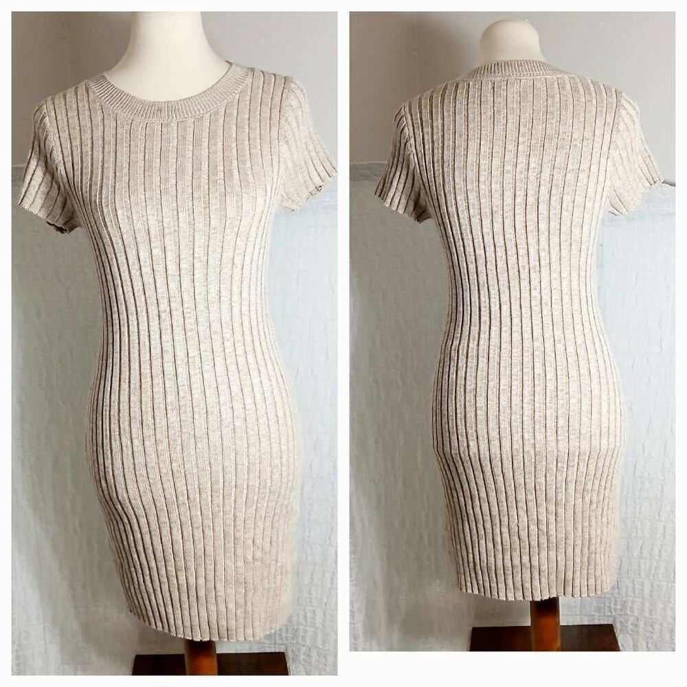 Promesa Ribbed Beige Bodycon Dress Size M